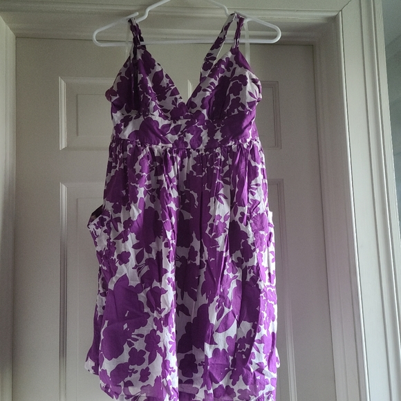 Purple floral dress, lightweight pockets L EUC - Picture 1 of 3